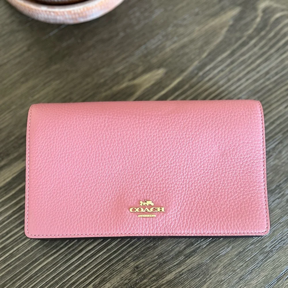 Coach Anna Foldover Pink Pebbled Leather Clutch/No Strap! - Picture 1 of 9